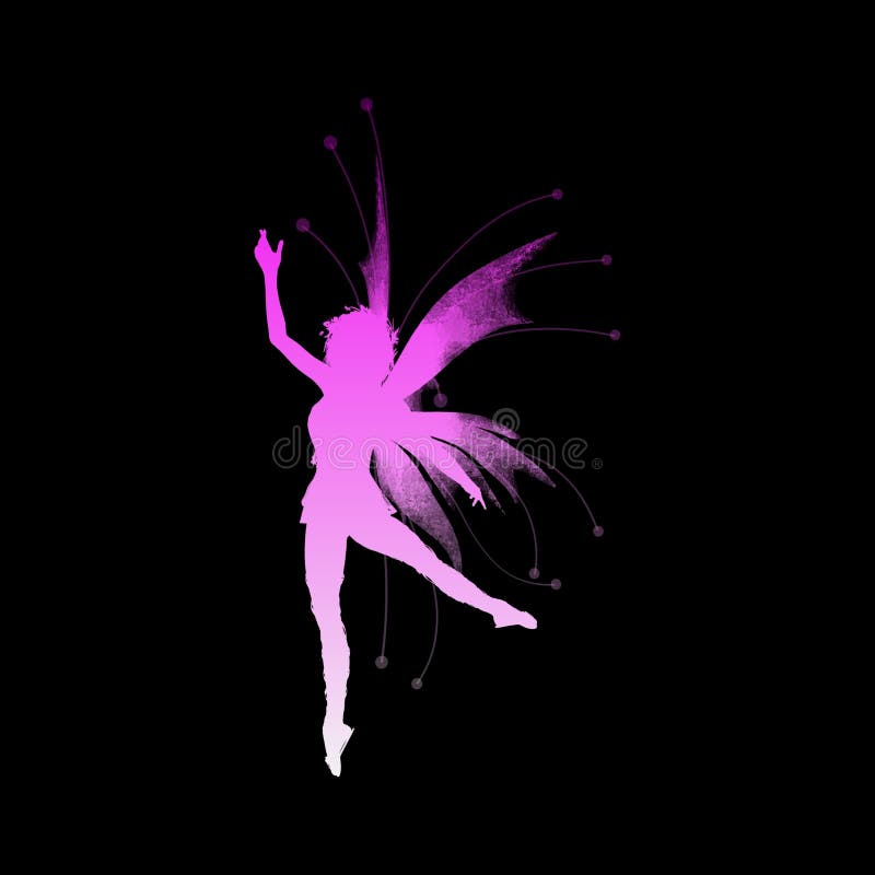 A black background with a pink fairy silhouette. A black background with a pink fairy silhouette