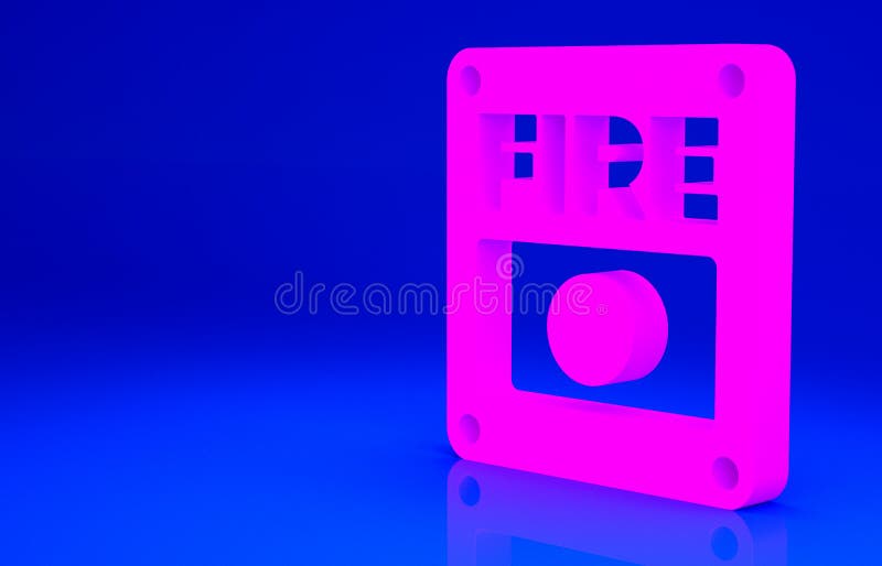 Pink Fire Alarm System Icon Isolated on Blue Background. Pull Danger Fire Safety Box. Minimalism
