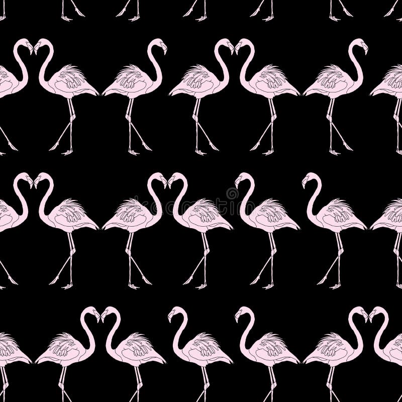 Pink Flamingo Black Pattern stock illustration