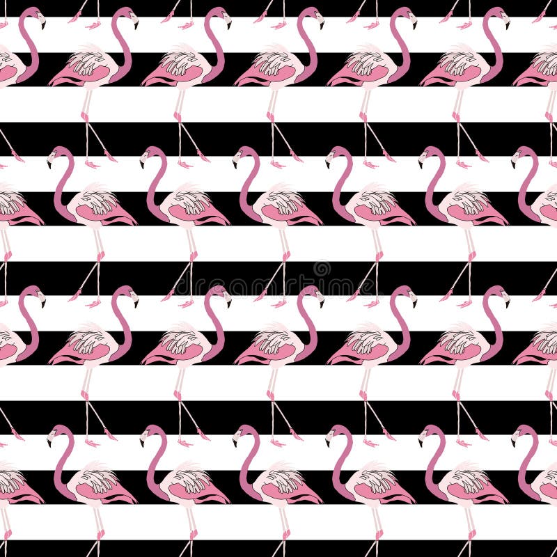 Pink Flamingo Black Stripes Pattern royalty free illustration