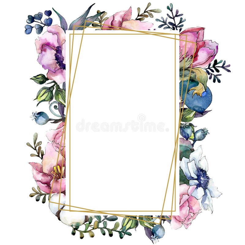 Pink floral botanical flower bouquet. Watercolor background illustration set. Frame border ornament square. vector illustration