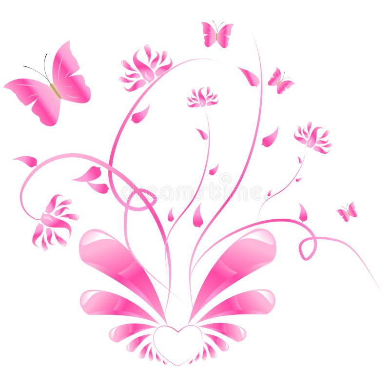 Floral Design with Leaves, Flowers and Butterflies Stock Vector ...