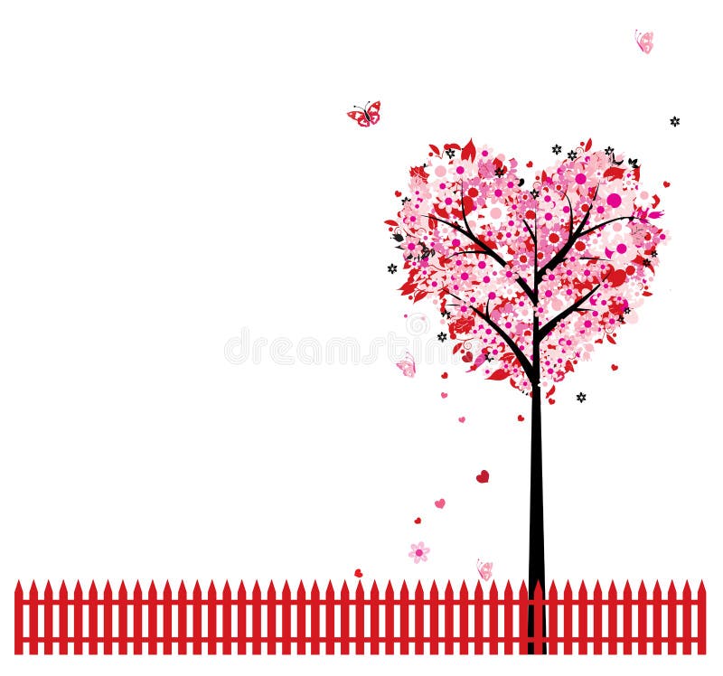 Pink floral tree, heart shape for your design