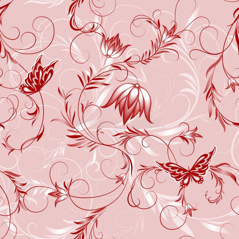 Pink flower and butterfly pattern