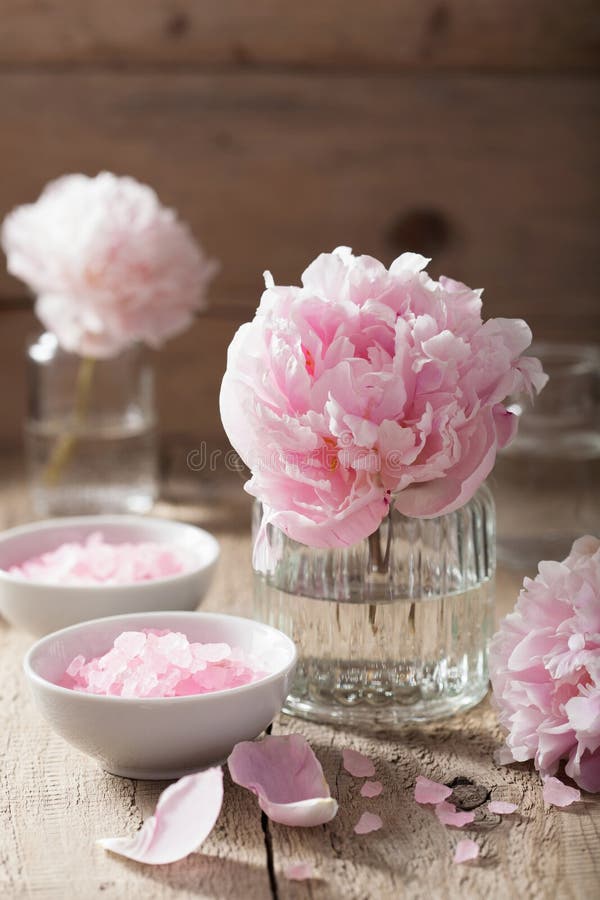 pink flower salt peony essential oil for spa and aromatherapy