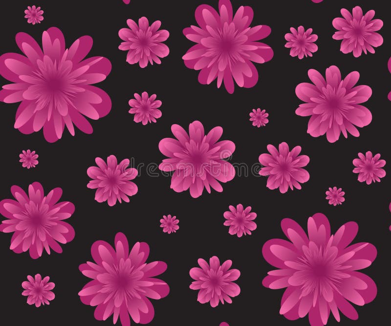 Pink flowers on black seamless background