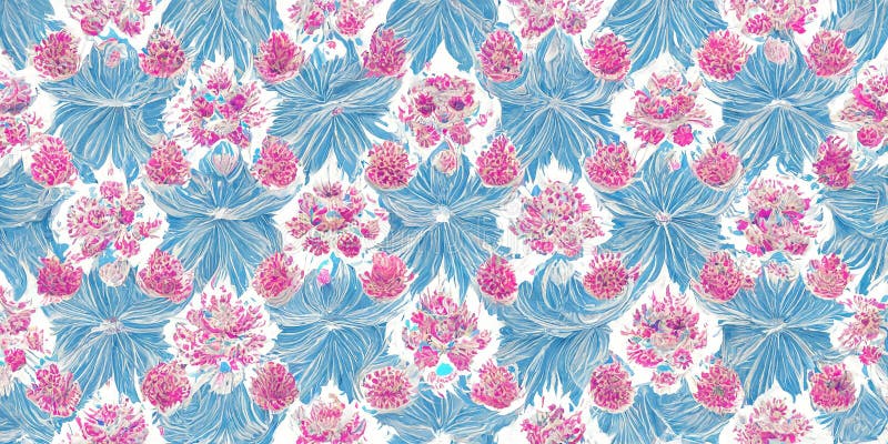 Pink Flowers on Blue Background, Seamless Pattern Stock Illustration