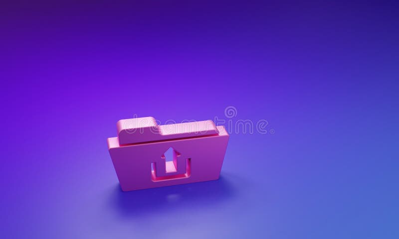 Pink Folder upload icon isolated on purple-blue background. Minimalism concept. 3D render illustration stock illustration
