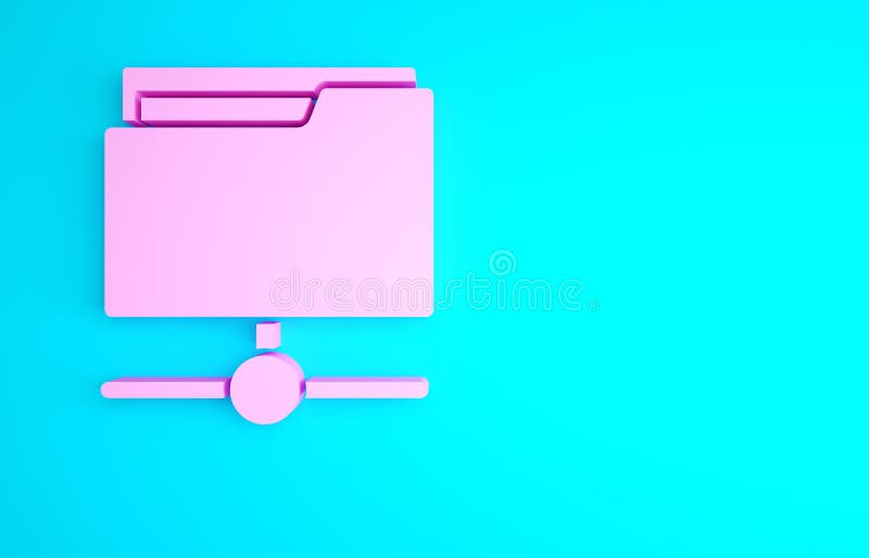 Pink FTP folder icon isolated on blue background. Software update, transfer protocol, router, teamwork tool management stock illustration
