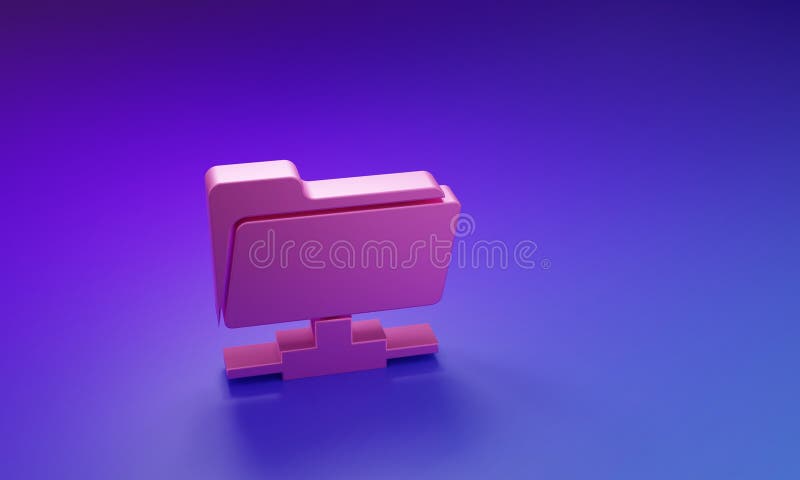 Pink FTP folder icon isolated on purple-blue background. Software update, transfer protocol, router, teamwork tool stock illustration