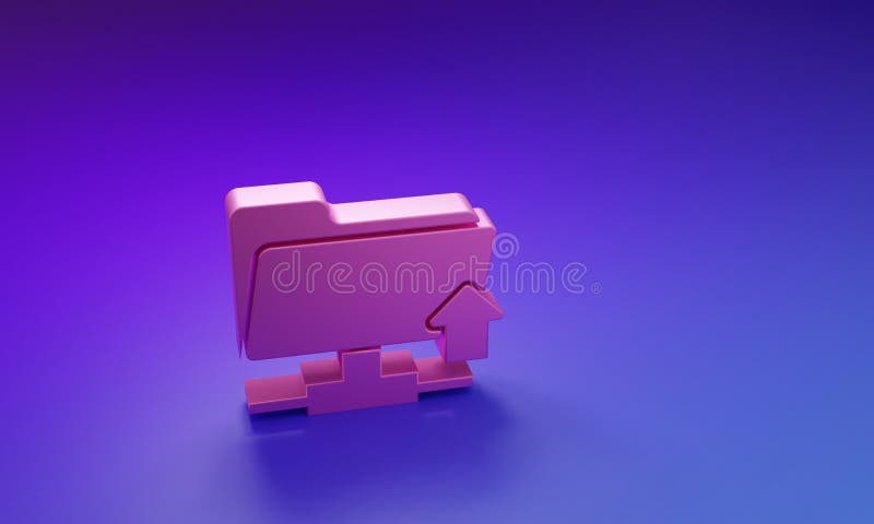 Pink FTP folder upload icon isolated on purple-blue background. Software update, transfer protocol, router, teamwork stock illustration