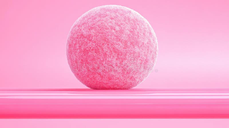 Pink Fuzzy Sphere on Platform , glossy reflection. Fuzzy surface stock images, royalty-free photos and pictures