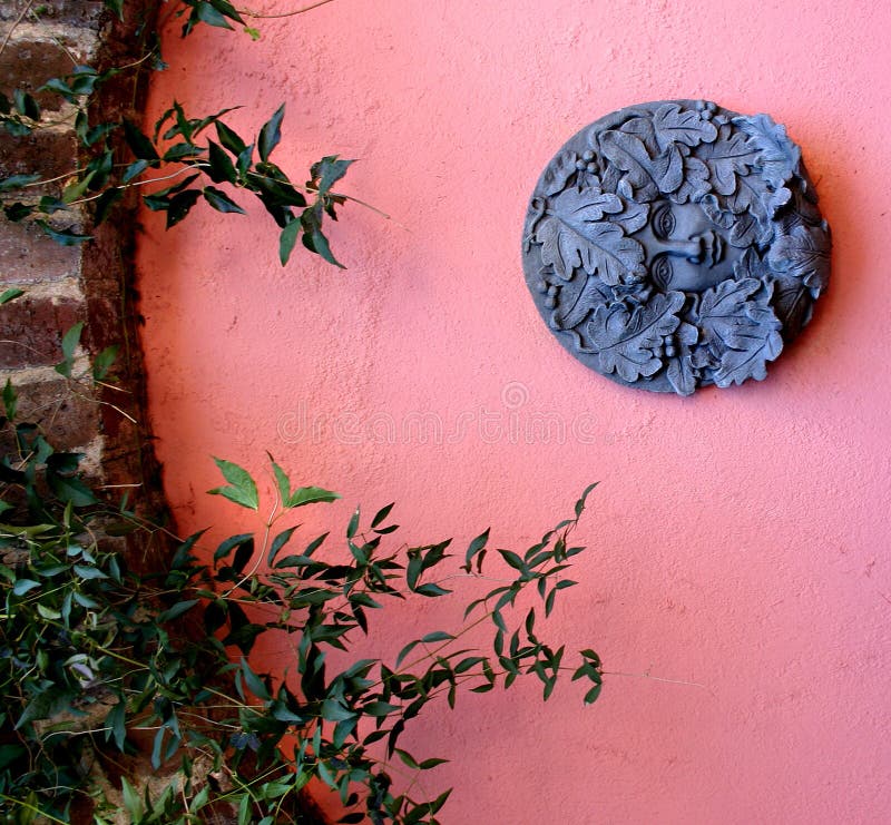 Pink Garden Wall stock image. Image of brick, portico, stucco 95709