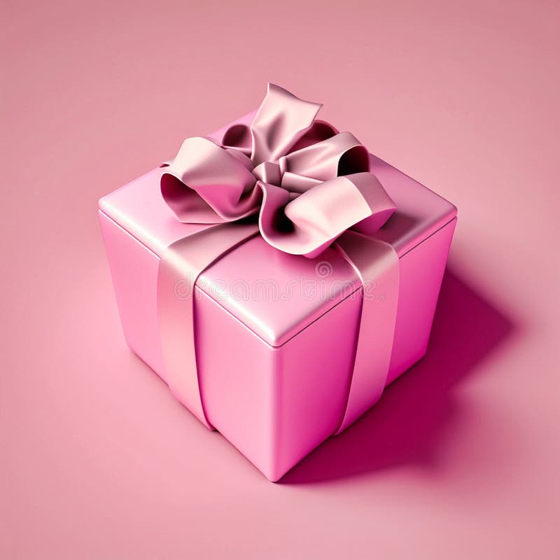 Pink Gift Box on a Pink Background with Copy Space, Generative AI Stock