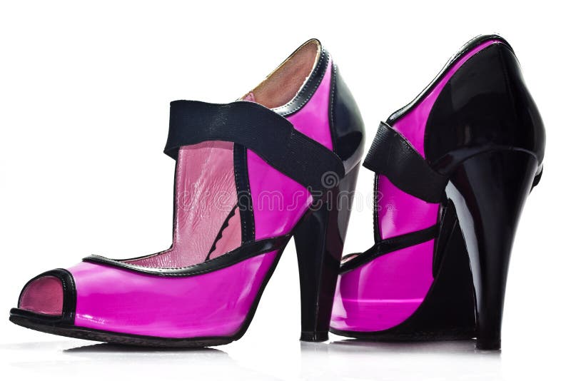 Pare of Pink and Orange Shoes and a Matching Bag Stock Image Image of