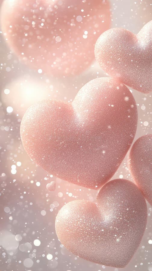 Pink glitter 3d hearts floating on a sparkling, romantic background, creating a dreamy and lovely atmosphere valentine royalty free illustration