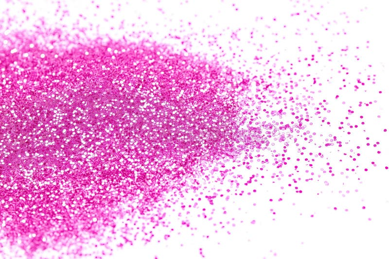 Pink glitter explosion on white background with texture glitter
