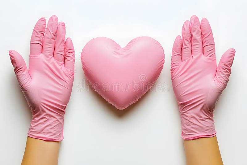 Pink Gloves and Heart Symbolizing Care and Love - Ideal for Health and Wellness Campaigns Generative AI vector illustration