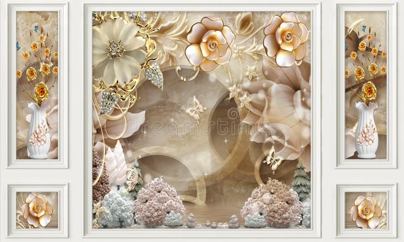 3d panel art flower added gold and pink