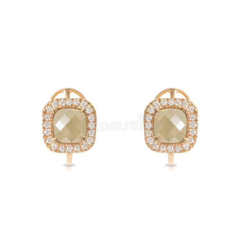 Pink gold earrings with diamonds and a central yellow diamond