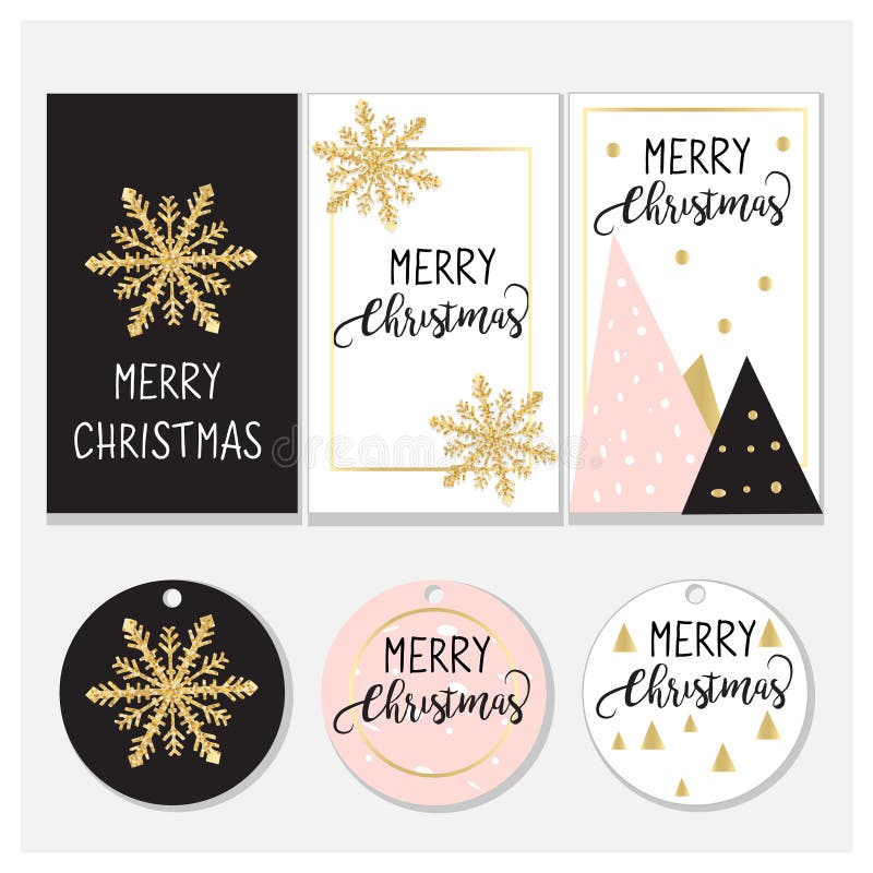 Christmas tags and cards design. Elegant design: Pink, gold and Black. Vector design stock illustration Christmas tags and cards design. Elegant design: Pink, gold and Black. Vector design stock illustration