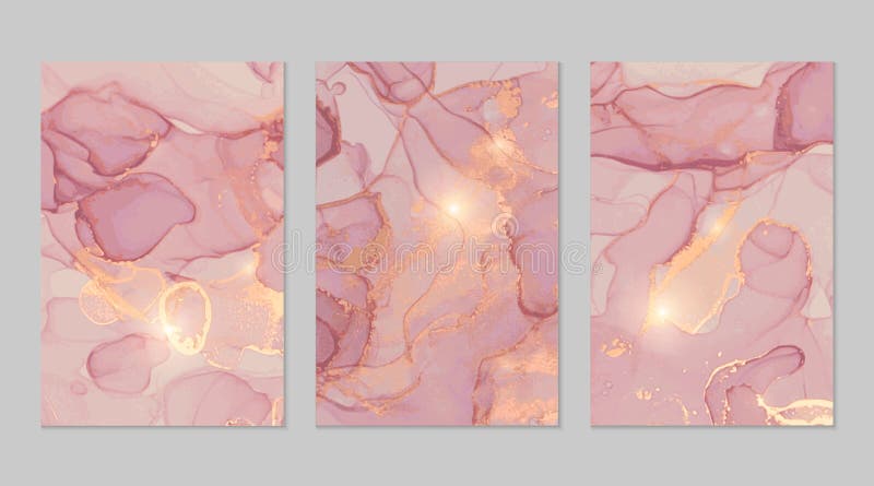 Pink and gold marble abstract backgrounds set