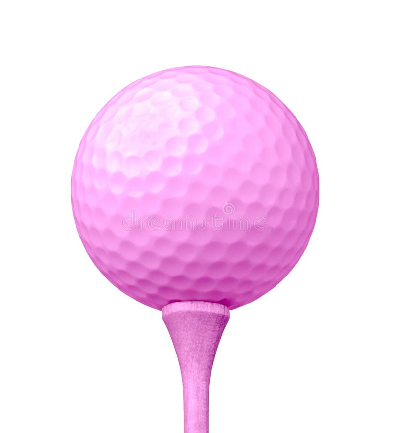 Pink Golf Ball and Tee Isolated on a White Background Stock Image
