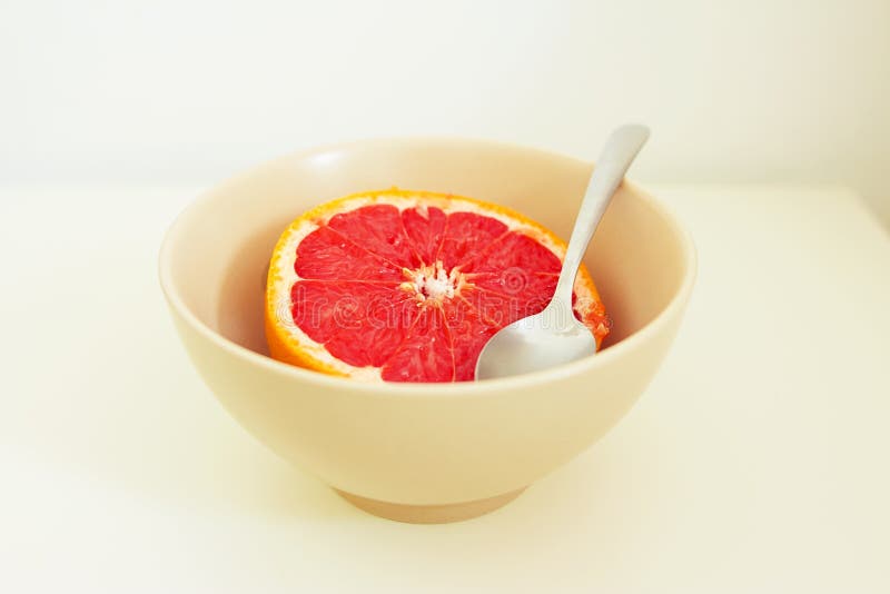 Pink Grapefruit in a Bowl with Spoon Stock Image Image of recipe