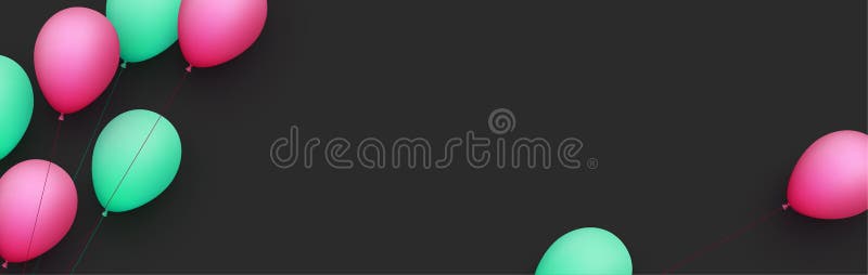 Pink and green balloons with threads on black background royalty free illustration