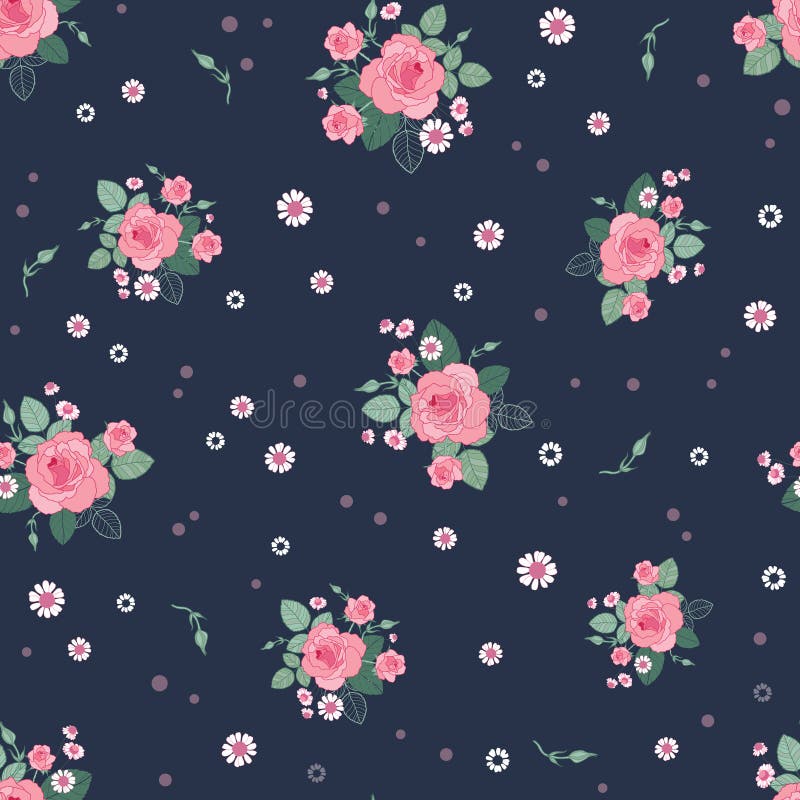 Pink grey roses ditsy vintage seamless pattern. Great for retro summer fabric, scrapbooking, giftwrap, and wallpaper design projects. Surface pattern design.