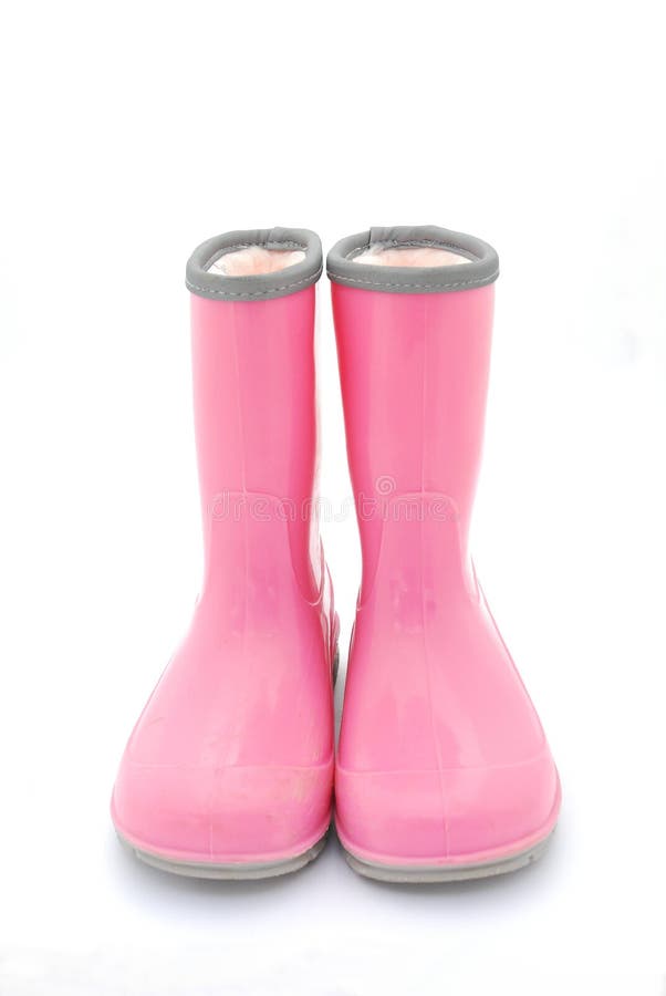 A pair of pink gum boots for kids. Image isolated on white studio background.