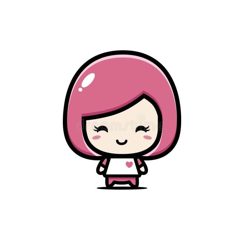 Pink Haired Cute Girl Cartoon Character Stock Vector - Illustration of  drawing, hair: 223599019