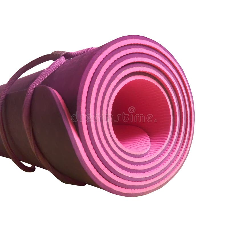 Pink Half Rolled Yoga Mat On Magenta Background. Yoga And Pilates ...