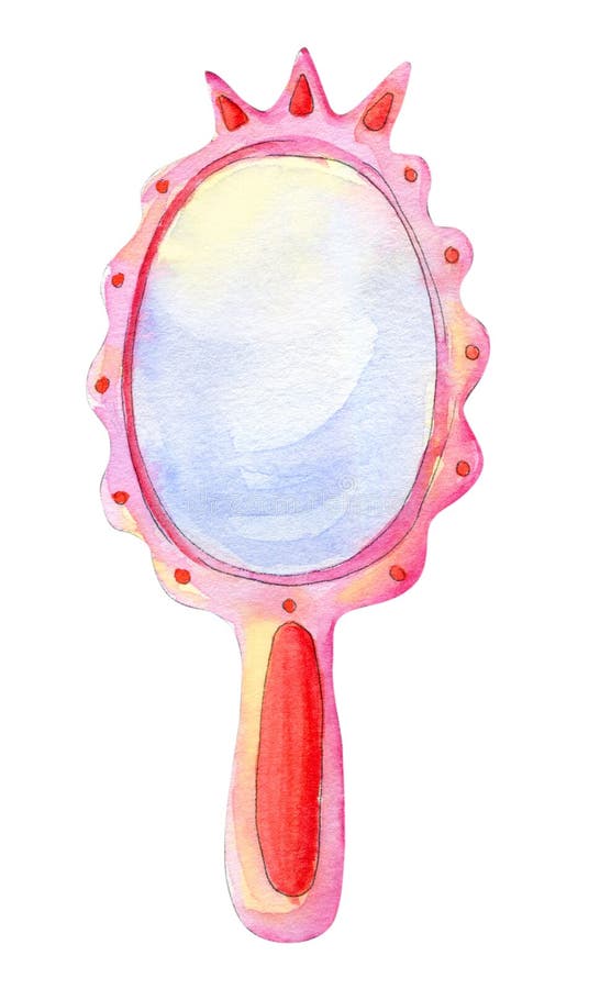 Pink hand drawn watercolor mirror isolated on white