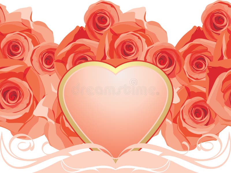 Pink heart with blooming roses