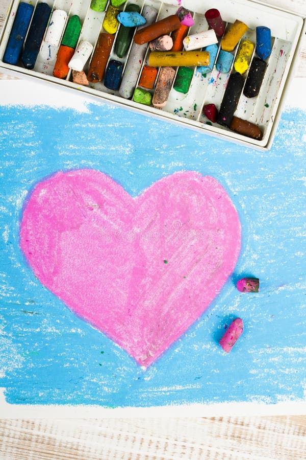 Pink Heart on Blue Background Stock Photo Image of draw, blue 80018296