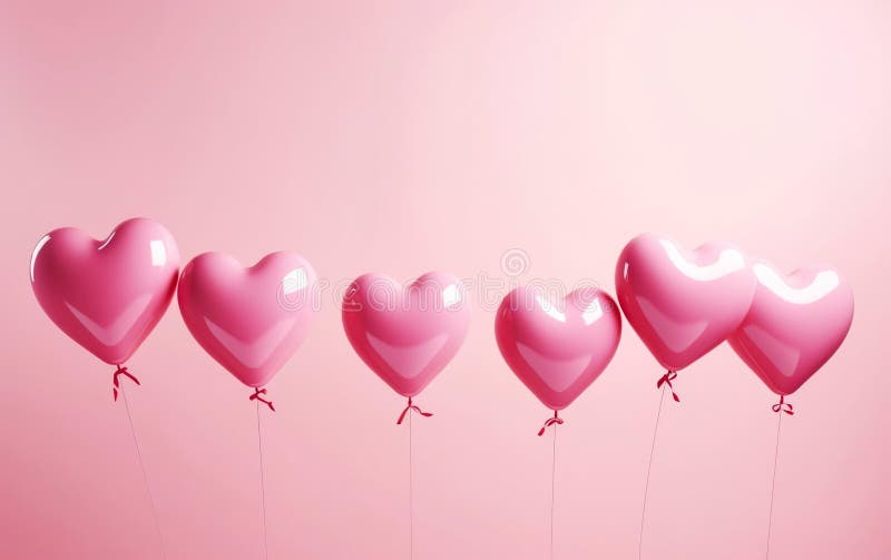 Pink heart shaped latex balloons lined up on pastel pink background vector illustration