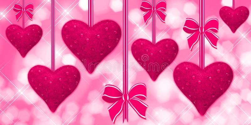 Pink Hearts Hanging With Bows Stock Illustration Illustration Of