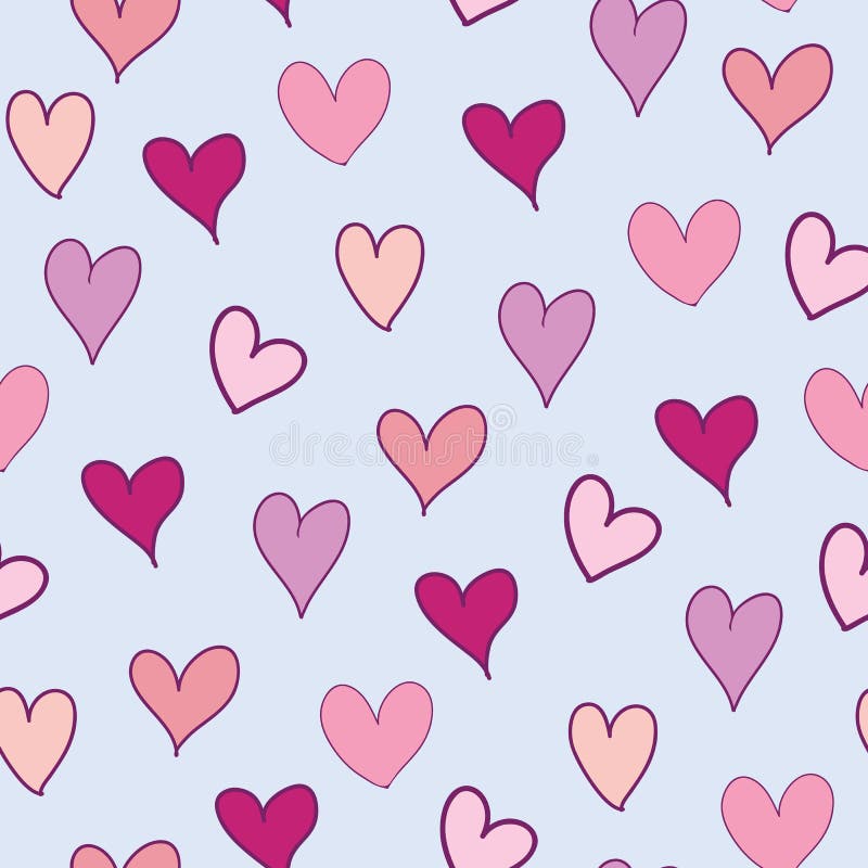 Pink Hearts Seamless Pattern on Pastel Purple Background Stock