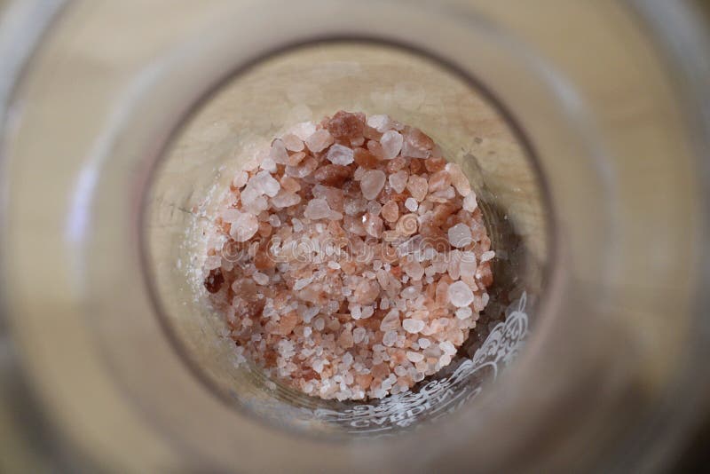 Pink Himalayan Coarse Grain Salt Texture. Top View Rose Salt Stock