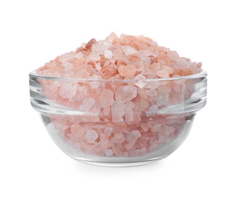 Pink Himalayan Salt in Glass Bowl Isolated on White Stock Image Image