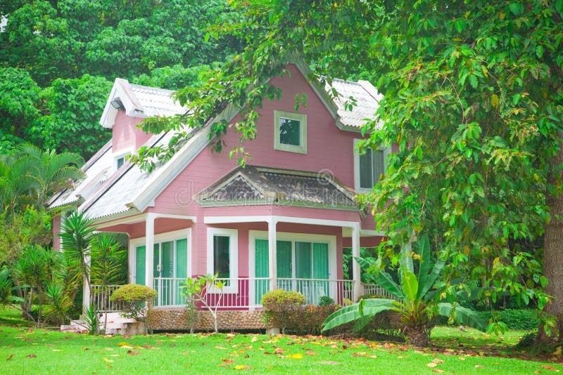 Pink house in forest