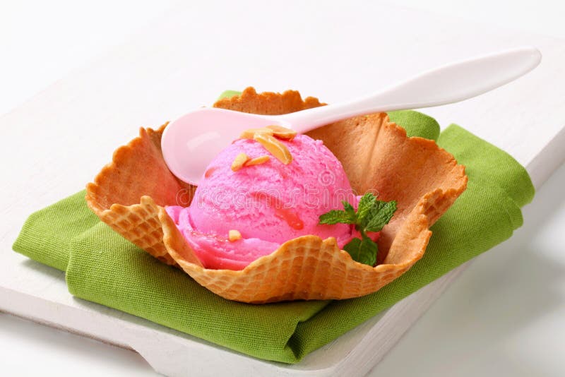 Pink Ice Cream in a Wafer Bowl Stock Photo Image of waffle, dessert