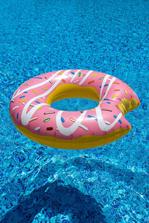 Pink Inflatable Donut Doughnut Floating Mattress in Swimming Pool ...