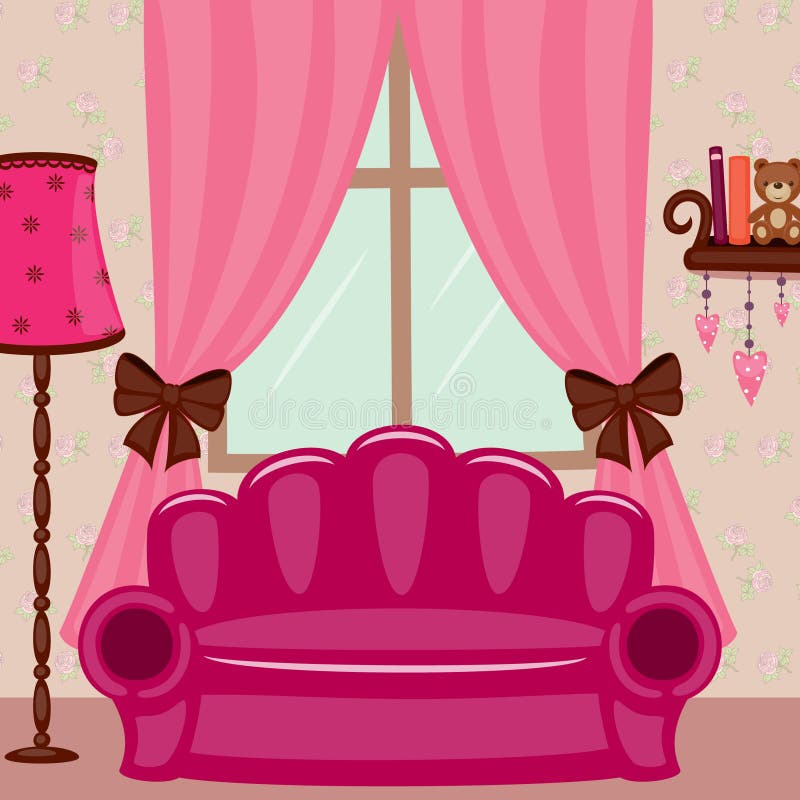 Pink interior. Living room vector illustration