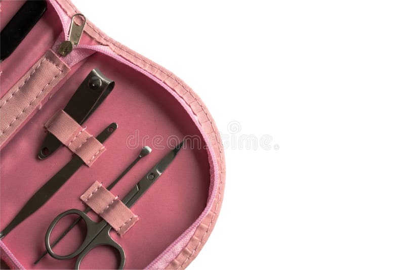 Pink Kit with Accessories for Cosmetics Isolated with Clipping P Stock