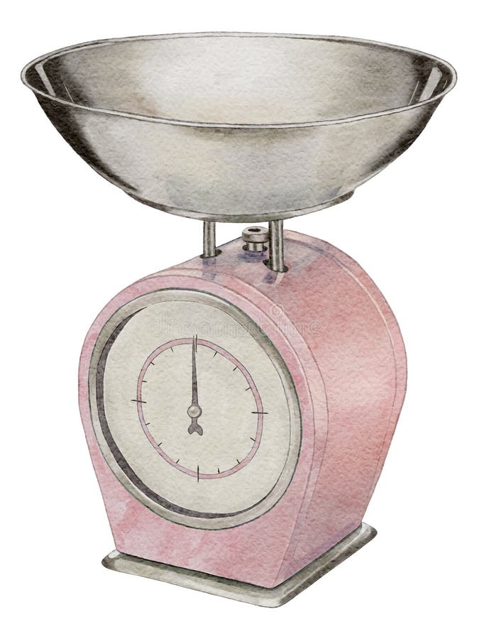 Watercolor pink vintage old weight scale for infant in pounds