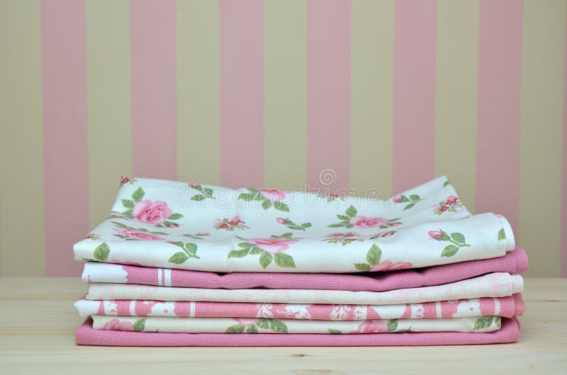 Pink Kitchen Towels stock image. Image of housework, clean 67425311