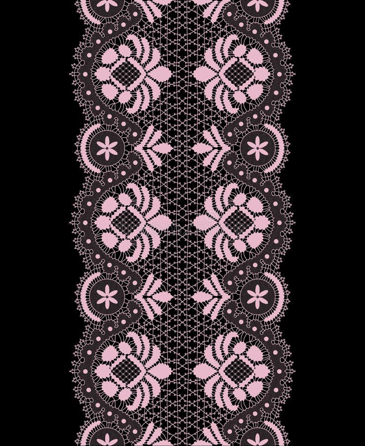 Wide pink Lace Ribbon Trim With Big Flower Stock Vector