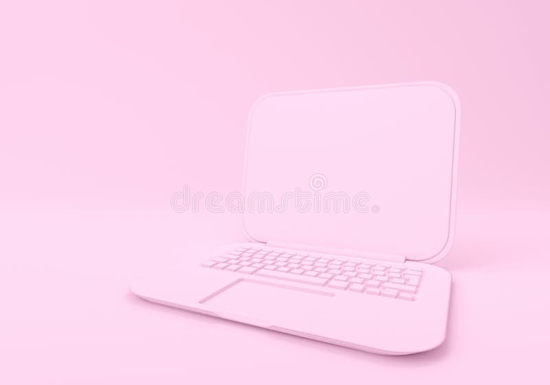 Pink Laptop with Blank Screen Mockup on Pink Background Stock